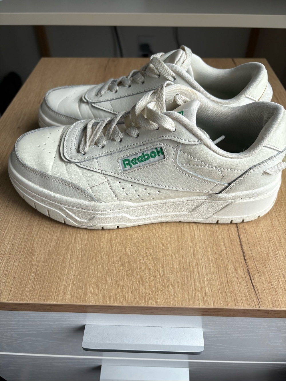 Reebok Off-White Leather Sneakers with Green Logo